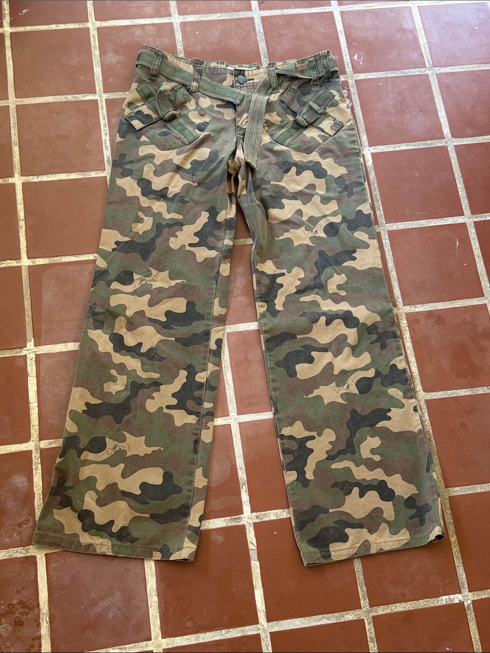 Paul Frank rare Vintage Camo Wide-Leg Cargo Pants - Green/Tan Size xsmall